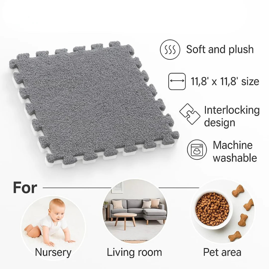 🧩 ComfyMat – Modular Velvet Mats 🛋️✨ Non-Slip, Easy to Clean & Ultra Soft (Pack of 6)!